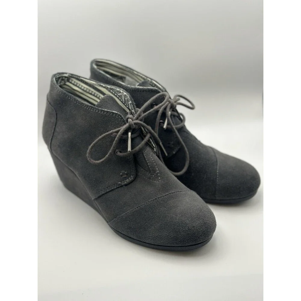 Toms Women’s 7 Suede Boot Forged Iron Gray Desert Wedge Kala Wedge Bootie